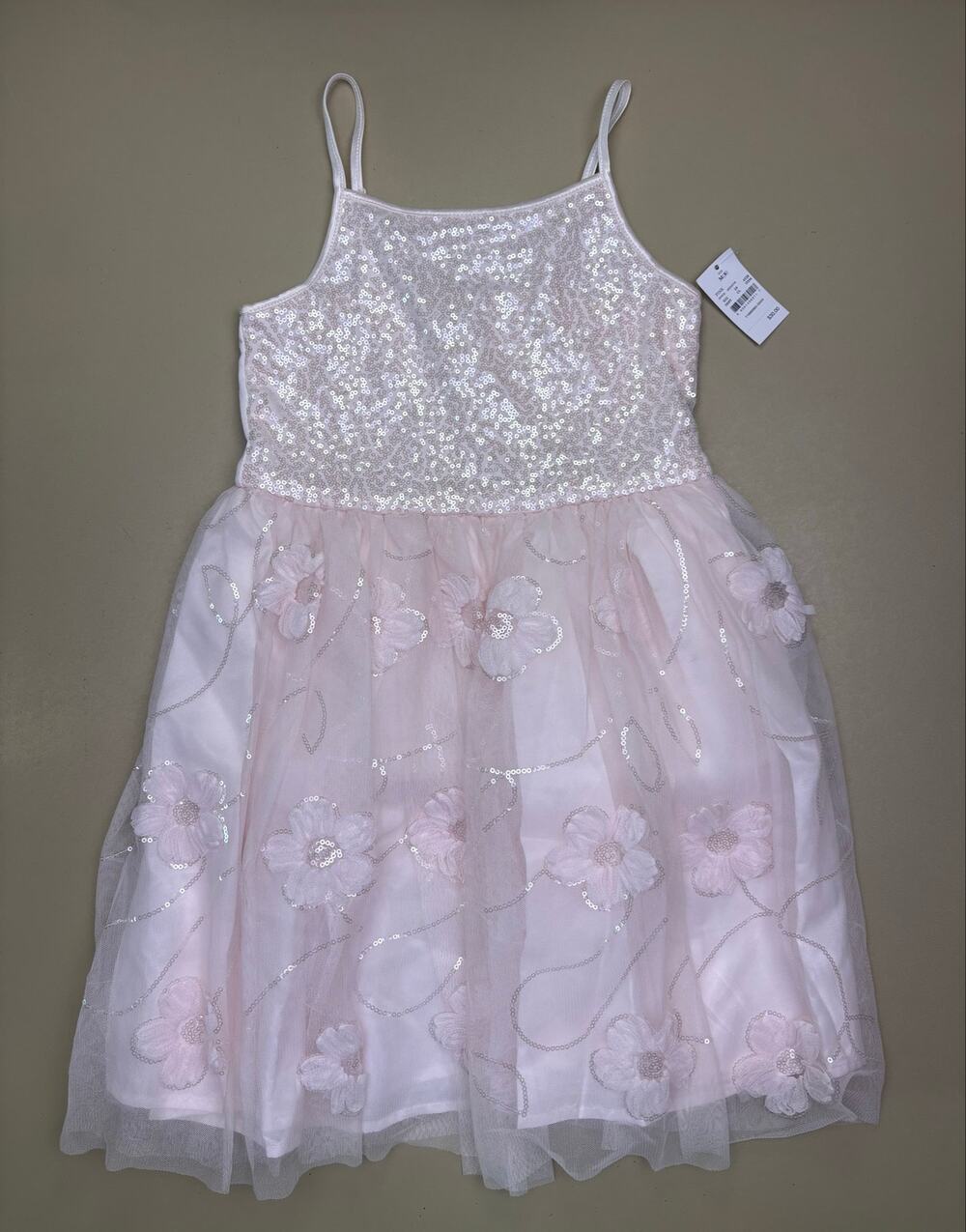 Girls Pink Sequin Party Dress Floral Tulle Sleeveless Zenzi Size 8 NWT